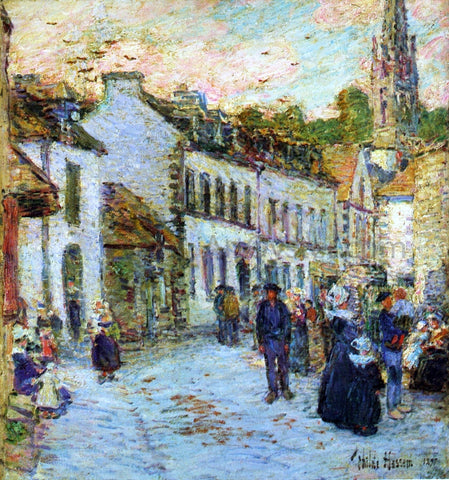  Frederick Childe Hassam Street in Pont Aven - Evening - Hand Painted Oil Painting