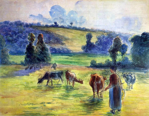  Camille Pissarro Study for 'Cowherd at Eragny' - Hand Painted Oil Painting