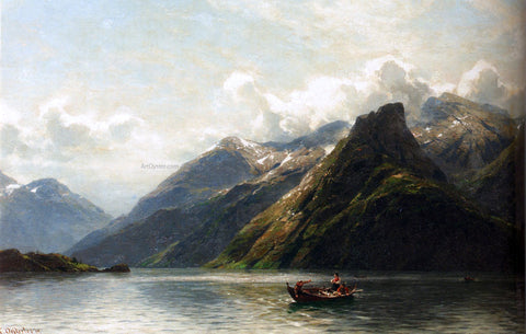  Carl August Heinrich Ferdinand Oesterley Summer: Fishing On A Norwegian Fjord - Hand Painted Oil Painting