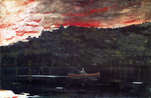  Winslow Homer Sunrise, Fishing in the Adirondacks - Hand Painted Oil Painting