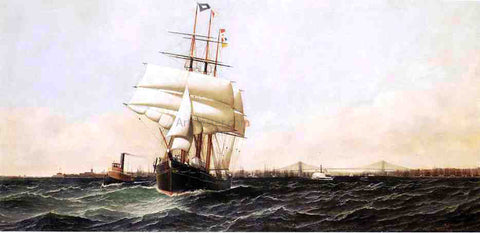 Antonio Jacobsen The "American" Leaving New York Harbor - Hand Painted Oil Painting
