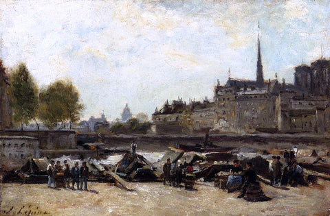  Stanislas Lepine The Apple Market, Quai de Gesvres and Quai de l'Hotel de Ville, near the Pont d'Arcole - Hand Painted Oil Painting