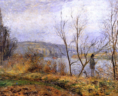  Camille Pissarro The Banks of the Oise, Pontoise (also known as Man Fishing) - Hand Painted Oil Painting