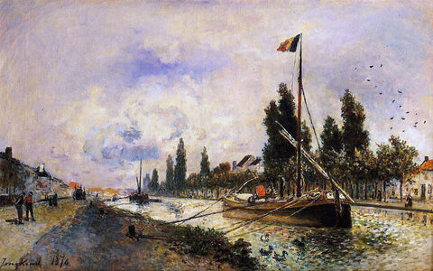  Johan Barthold Jongkind The Barge on the Canal near Paris - Hand Painted Oil Painting
