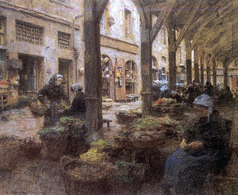  Leon Augustin L'hermitte) The Covered Vegetable Market, St Malo (no.2) - Hand Painted Oil Painting