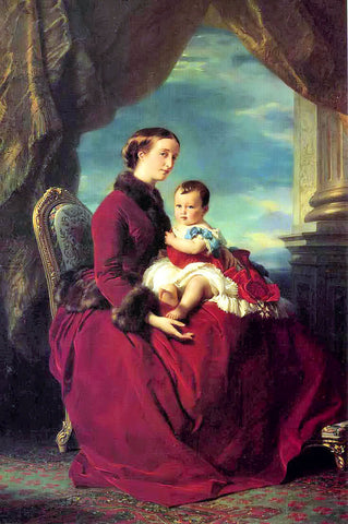  Franz Xavier Winterhalter The Empress Eugenie Holding Louis Napoleon - Hand Painted Oil Painting