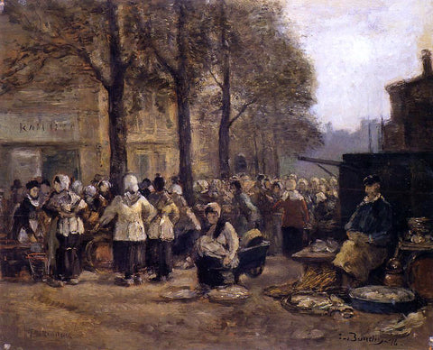  Eugene-Louis Boudin The Fish Market, Rotterdam - Hand Painted Oil Painting