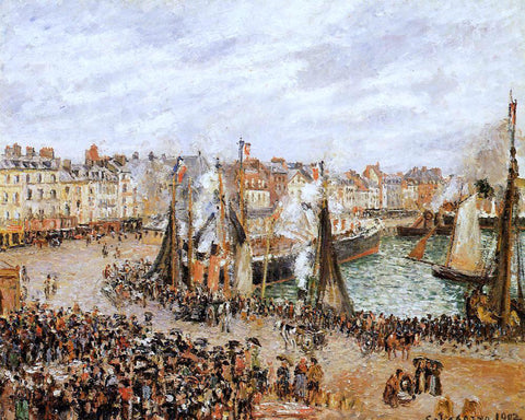  Camille Pissarro The Fishmarket, Dieppe: Grey Weather, Morning - Hand Painted Oil Painting