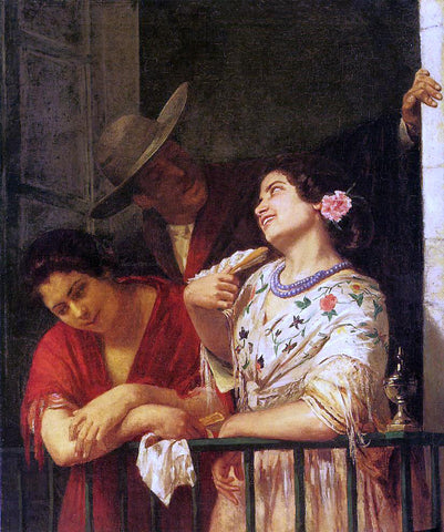  Mary Cassatt The Flirtation - A Balcony in Seville - Hand Painted Oil Painting