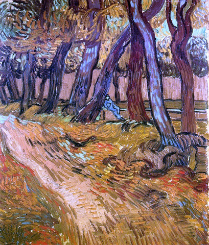  Vincent Van Gogh The Garden of Saint-Paul Hospital with Figure - Hand Painted Oil Painting