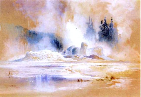  Thomas Moran The Grotto Geyser, Fire Hole Basin - Hand Painted Oil Painting
