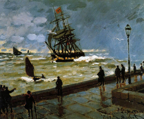  Claude Oscar Monet The Jetty of Le Havre in Rough Weather - Hand Painted Oil Painting