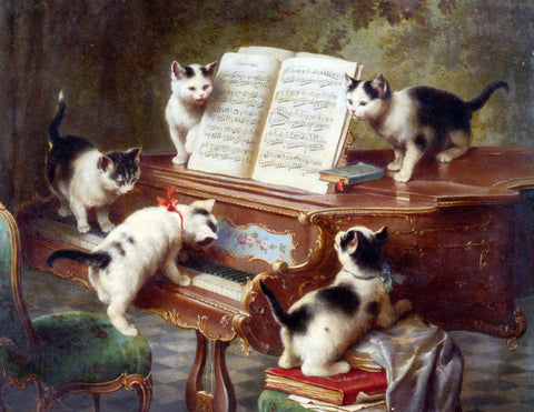  Carl Reichert The Kittens Recital - Hand Painted Oil Painting