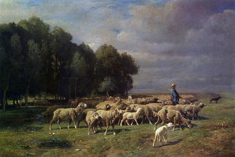  Charles Emile Jacque The Large Flock - Hand Painted Oil Painting