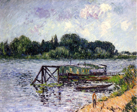  Gustave Loiseau The Laundry Boat on the Seine at Herblay - Hand Painted Oil Painting