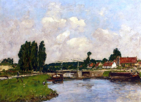  Eugene-Louis Boudin The Lock at Saint-Valery-sur-Somme - Hand Painted Oil Painting
