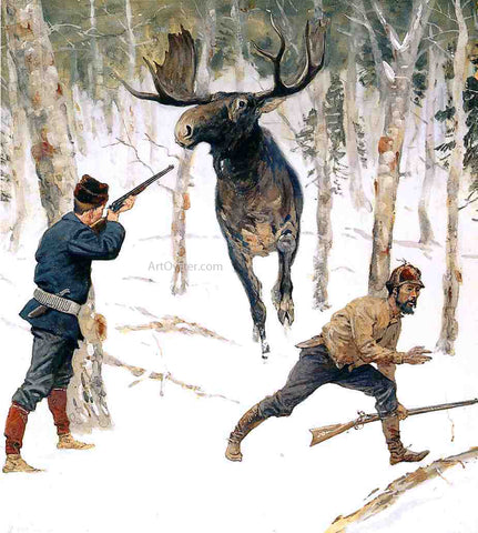  Frederic Remington The Moose Hunt - Hand Painted Oil Painting