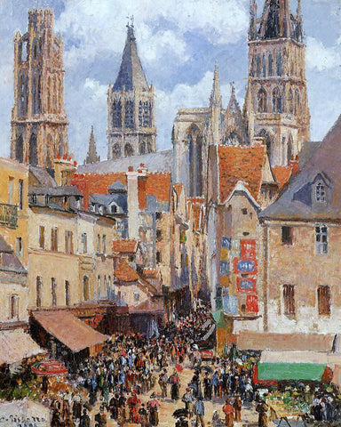  Camille Pissarro The Old Market and the Rue de l'Epicerie in Rouen - Hand Painted Oil Painting