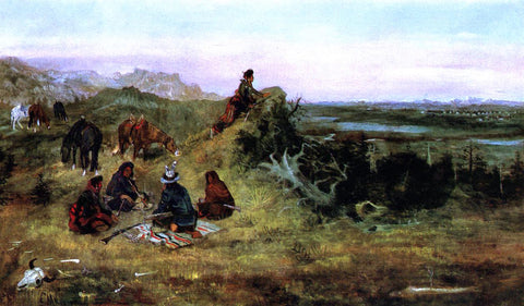  Charles Marion Russell The Piegans Preparing to Steal Horses from the Crows - Hand Painted Oil Painting