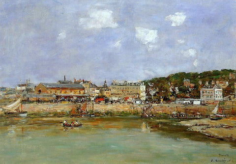  Eugene-Louis Boudin The Port of Trouville, the Market Place and the Ferry - Hand Painted Oil Painting