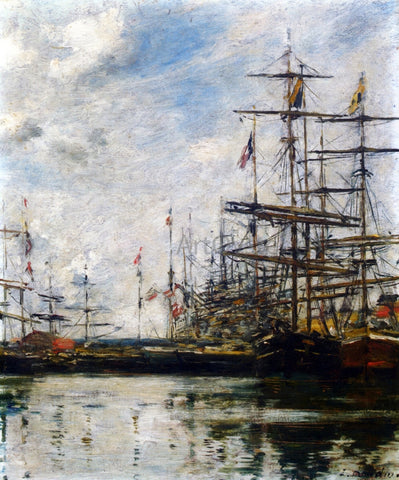  Eugene-Louis Boudin The Port, Ships at Dock - Hand Painted Oil Painting
