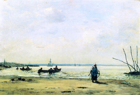  Eugene-Louis Boudin The Shore at Low Tide near Honfleur - Hand Painted Oil Painting