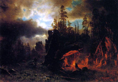  Albert Bierstadt The Trapper's Camp - Hand Painted Oil Painting
