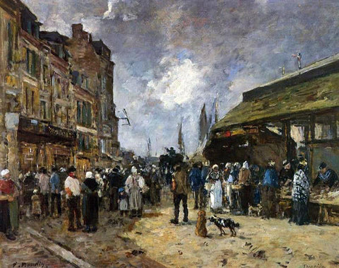  Eugene-Louis Boudin Trouville, Fish Market - Hand Painted Oil Painting