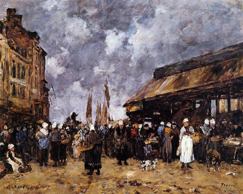  Eugene-Louis Boudin Trouville, the Fish Market - Hand Painted Oil Painting