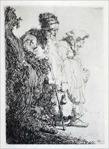  Rembrandt Van Rijn Two Beggars, a Man and a Woman, Coming from Behind a Bank - Hand Painted Oil Painting