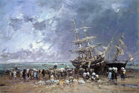  Eugene-Louis Boudin Unloading a Newfoundland Fishing Boat - Hand Painted Oil Painting