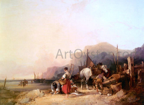  Senior William Shayer Unloading The Catch, Near Benchurch, Isle Of Wight - Hand Painted Oil Painting