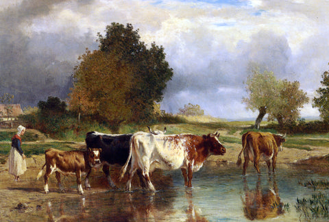  Constant Troyon Vaches at veau a la marne - Hand Painted Oil Painting
