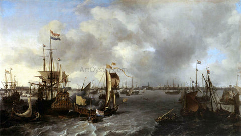  Ludolf Backhuysen View of Amsterdam with Ships on the Ij - Hand Painted Oil Painting