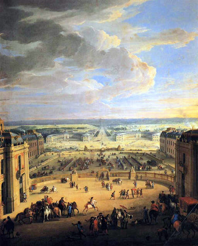  Jean-Baptiste Martin View of the Forecourts of the Chateau de Versailles and the Stables - Hand Painted Oil Painting