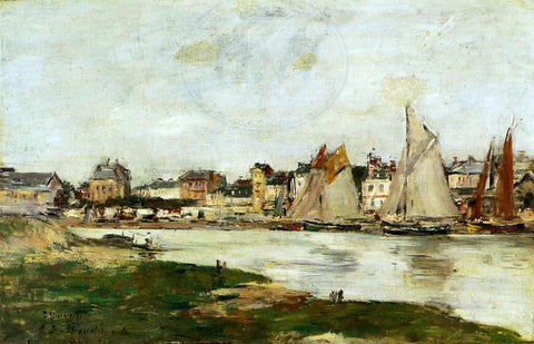  Eugene-Louis Boudin View of the Port of Trouville, High Tide - Hand Painted Oil Painting
