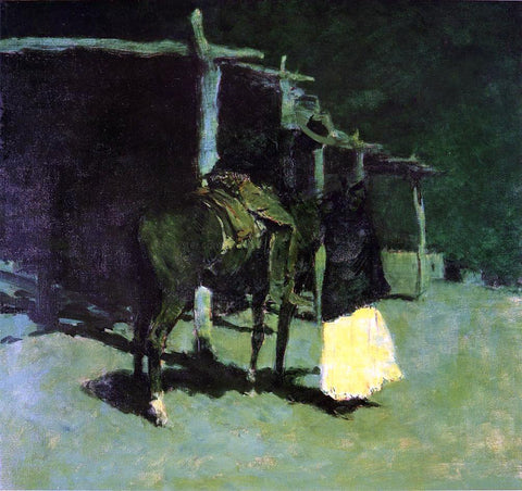  Frederic Remington Waiting in the Moonlight - Hand Painted Oil Painting