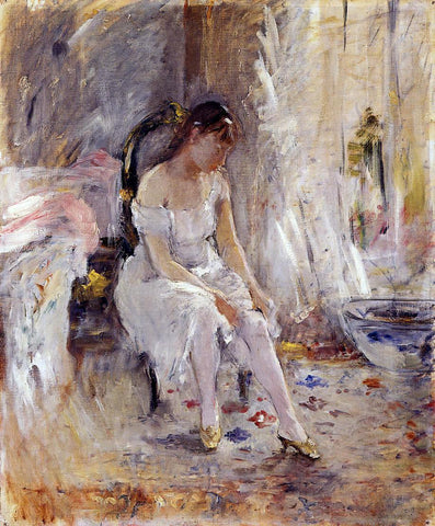  Berthe Morisot Woman Getting Dressed (also known as Young Woman Fastening Her Stockings) - Hand Painted Oil Painting