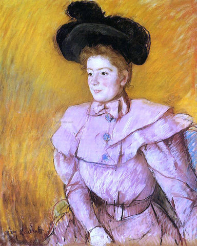  Mary Cassatt Woman in a Black Hat and a Raspberry Pink Costume - Hand Painted Oil Painting