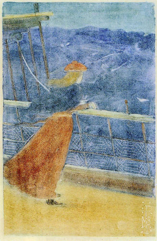  Maurice Prendergast Woman on Ship Deck, Looking out to Sea (also known as Girl at Ship's Rail) - Hand Painted Oil Painting