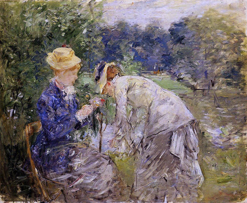  Berthe Morisot Woman Picking Flowers - Hand Painted Oil Painting
