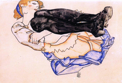  Egon Schiele Woman with Blue Stockings - Hand Painted Oil Painting