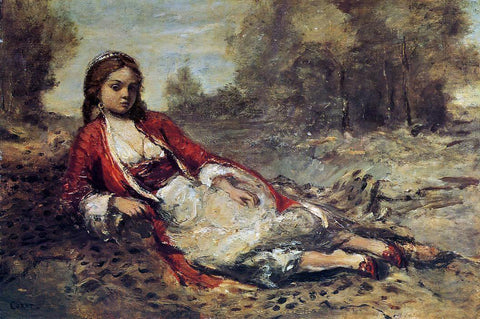  Jean-Baptiste-Camille Corot Young Algerian Woman Lying on the Grass - Hand Painted Oil Painting
