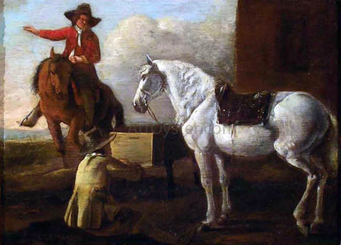  Abraham Van Calraet Young Artist Painting a Horse and Rider - Hand Painted Oil Painting