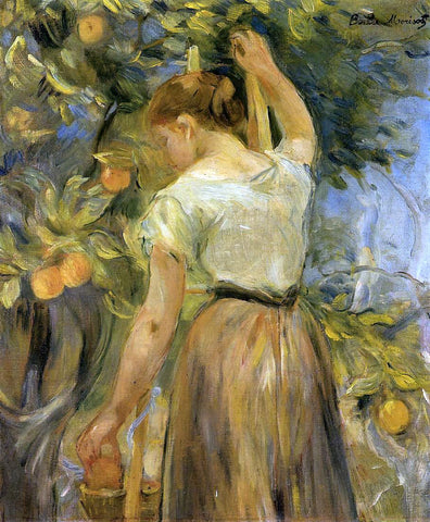  Berthe Morisot Young Woman Picking Oranges - Hand Painted Oil Painting